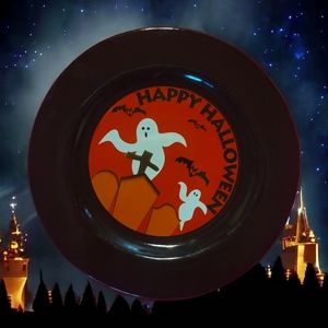 Vtg '03 Target Happy Halloween Salad Dessert Plate Ghosts Bats Graveyard